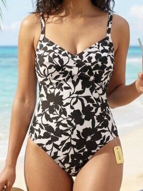 BODY ID Black Floral 1 Piece Swimsuit - Sz 8 - NEW